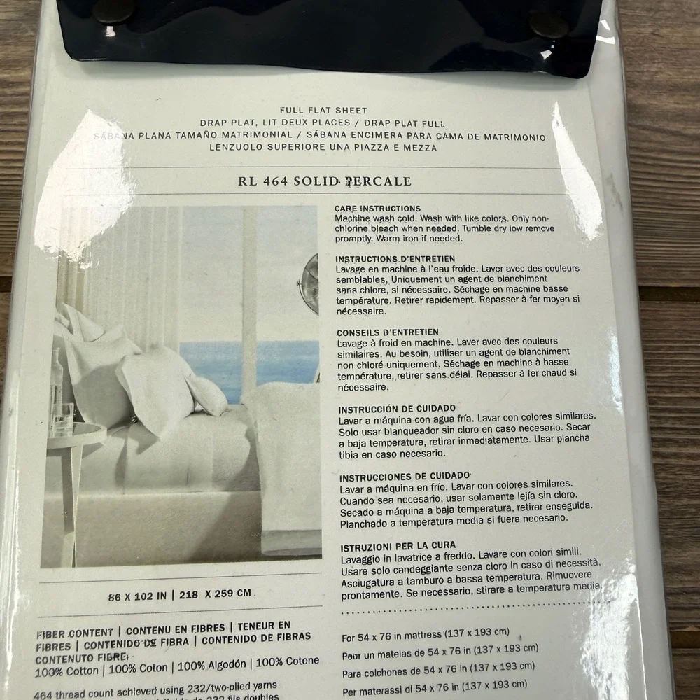 Ralph Lauren Full Size Flat Sheet Tux White RL 464 Solid Percale Cotton NEW